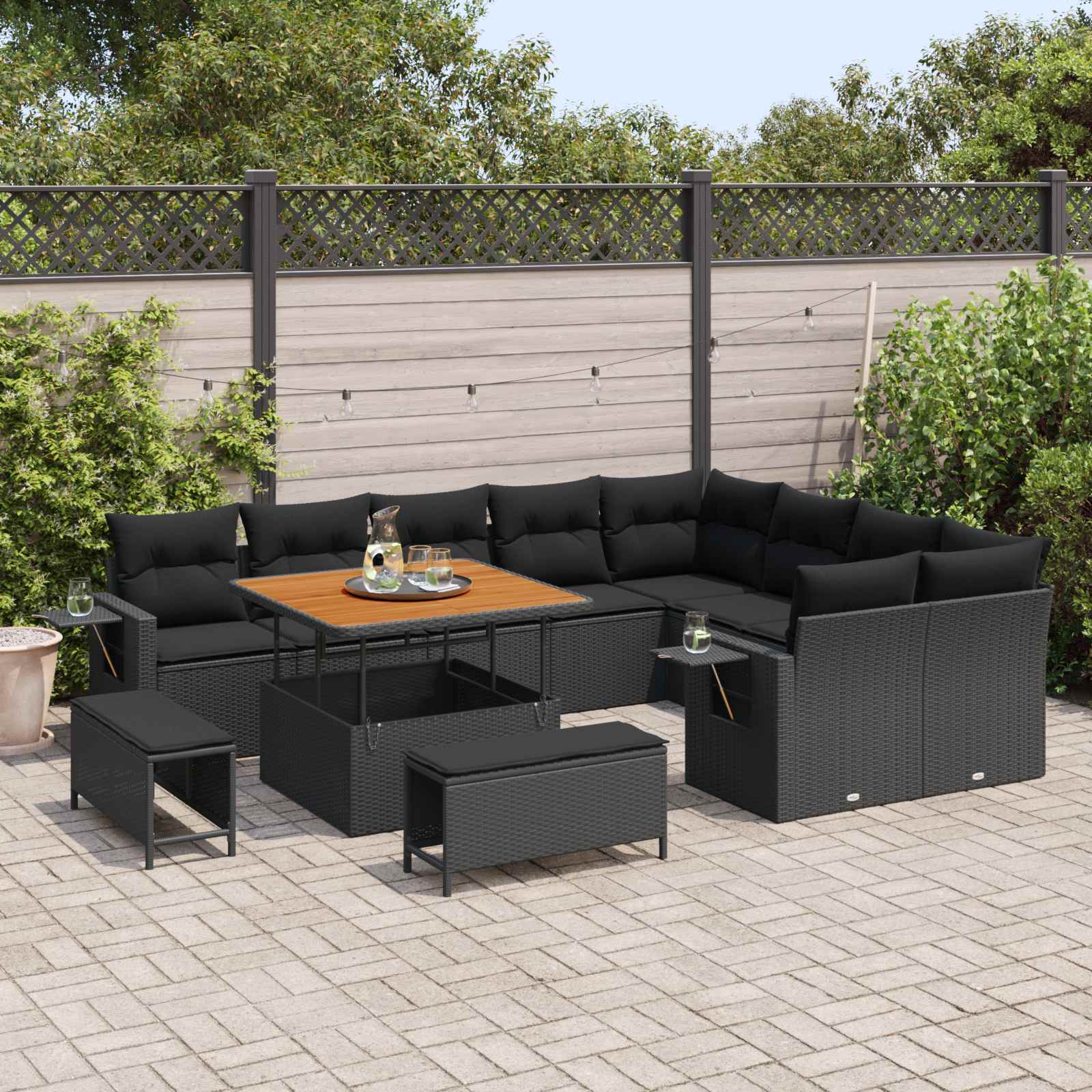 vidaXL Zestaw Sof na Ogród z poduszką 13 pcs Czarny polirattan