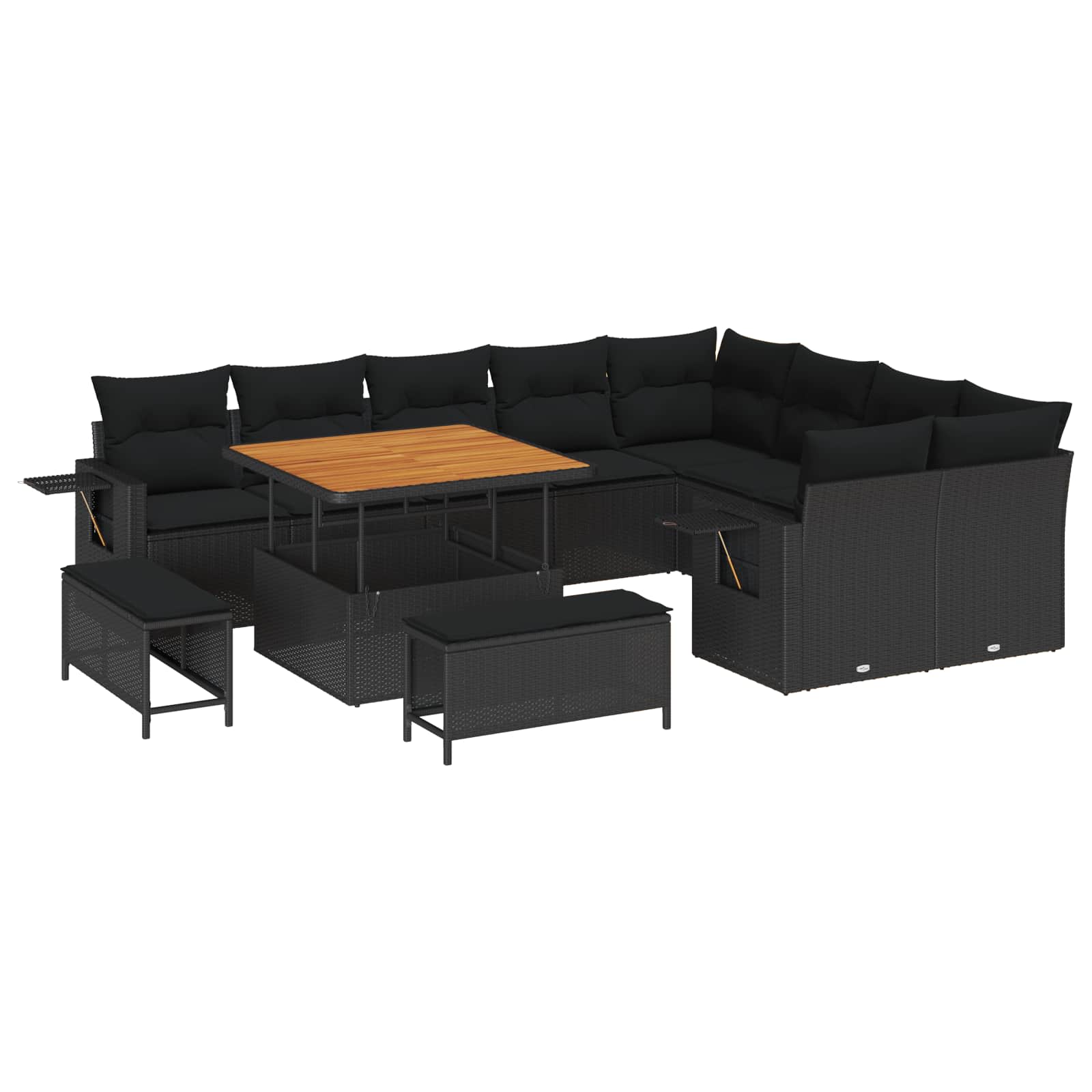 vidaXL Zestaw Sof na Ogród z poduszką 13 pcs Czarny polirattan