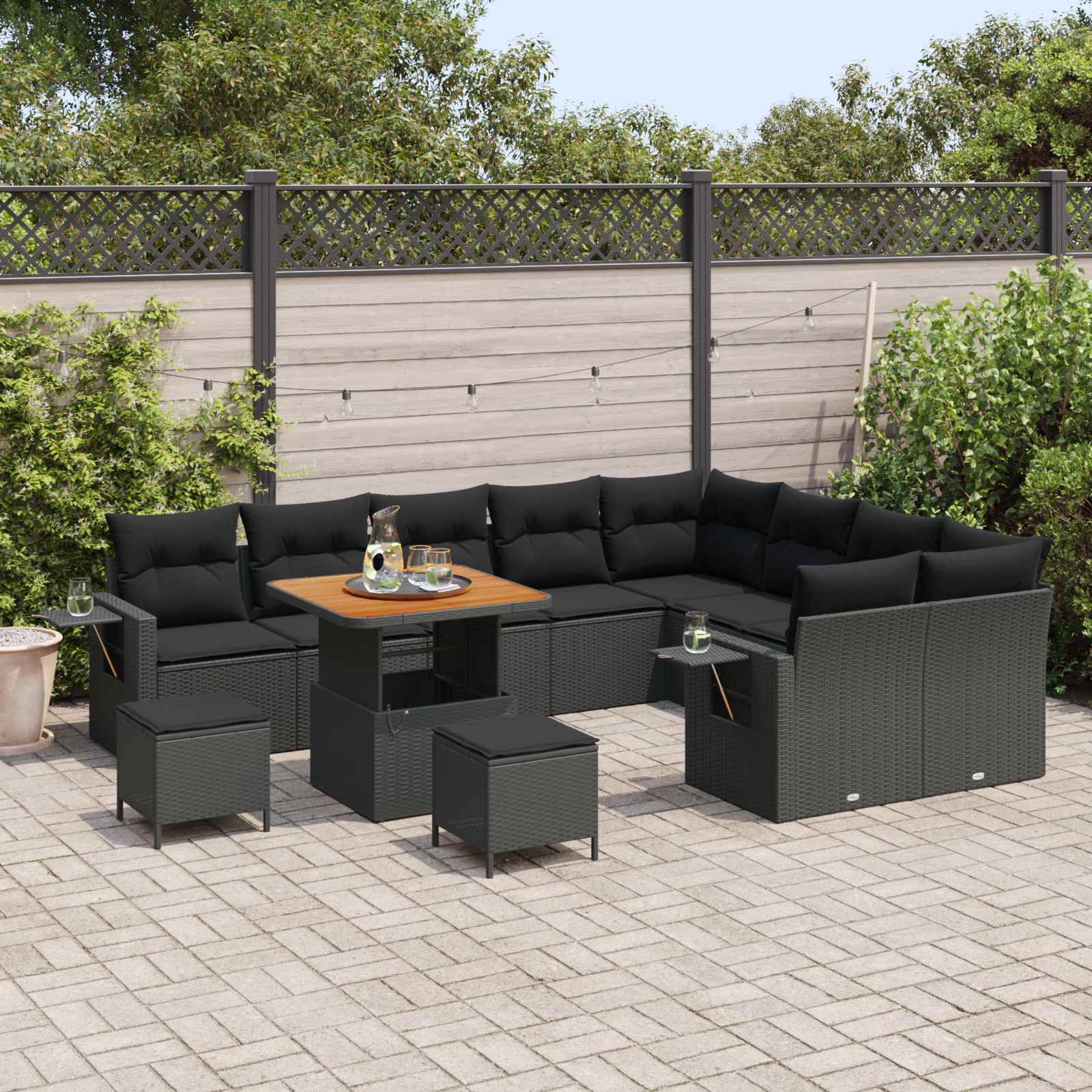 vidaXL Zestaw Sof na Ogród z poduszką 12 pcs Czarny polirattan