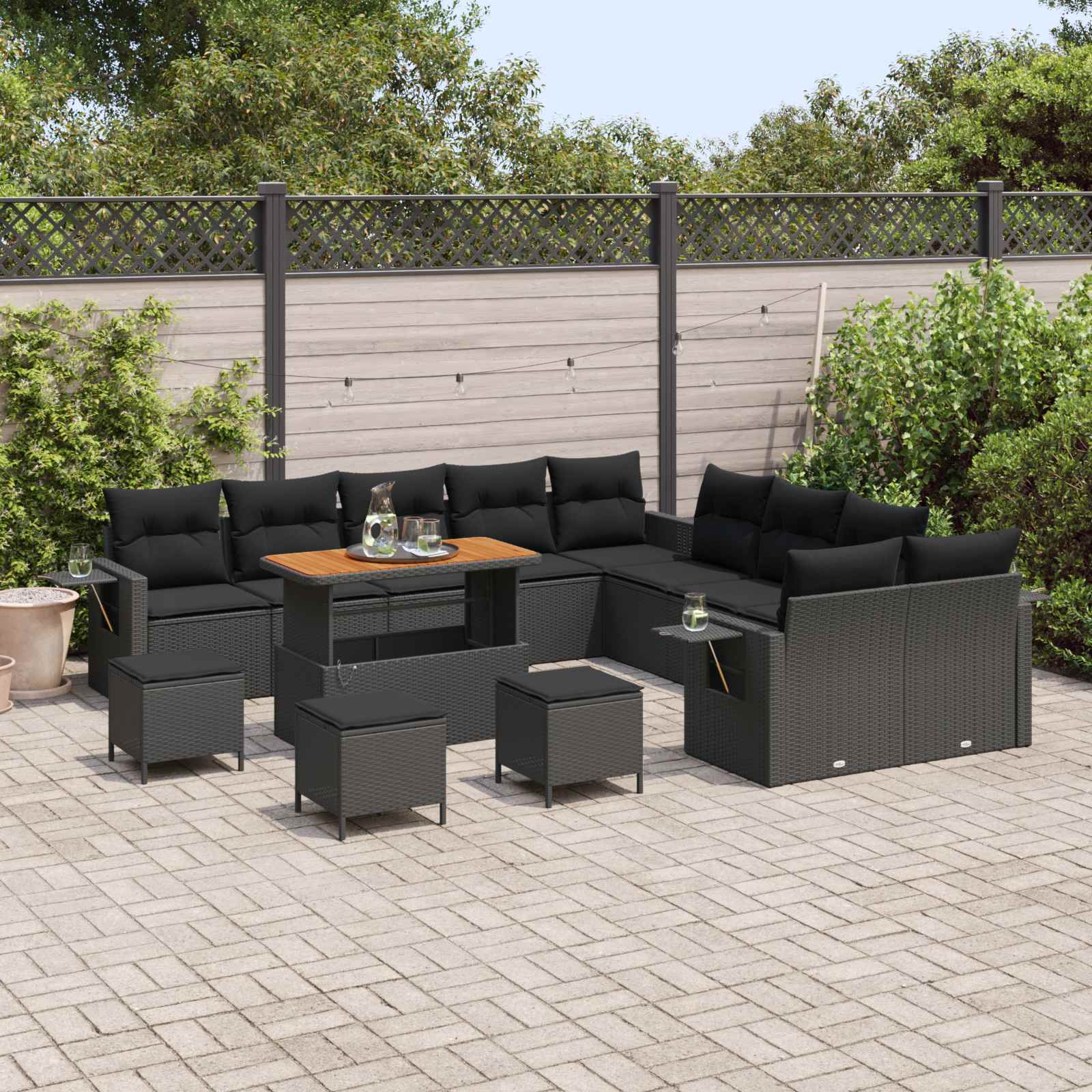 vidaXL Zestaw Sof na Ogród z poduszką 14 pcs Czarny polirattan