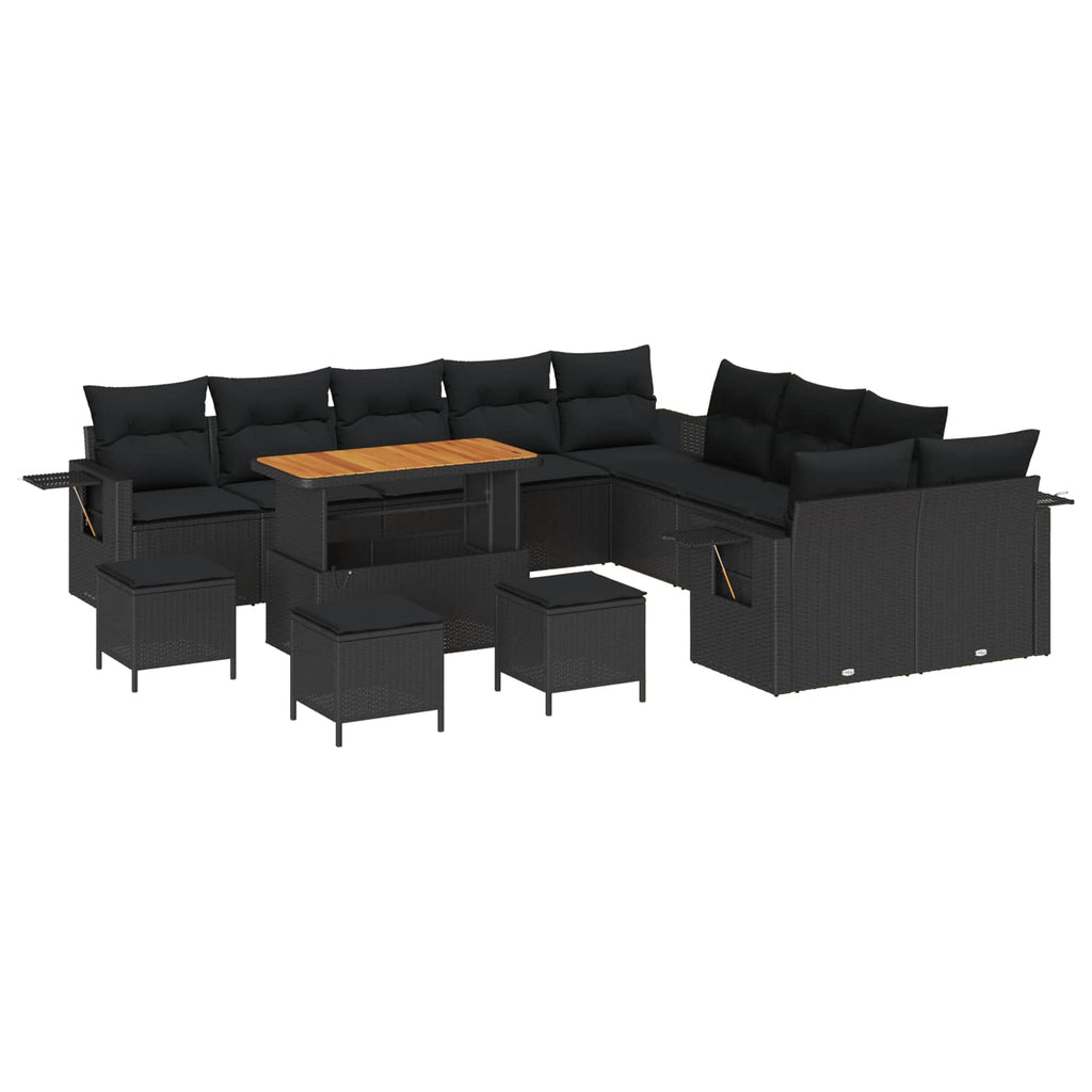 vidaXL Zestaw Sof na Ogród z poduszką 14 pcs Czarny polirattan