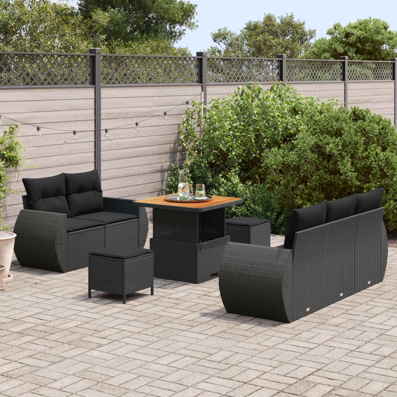 vidaXL Zestaw Sof na Ogród z poduszką 8 pcs Czarny polirattan