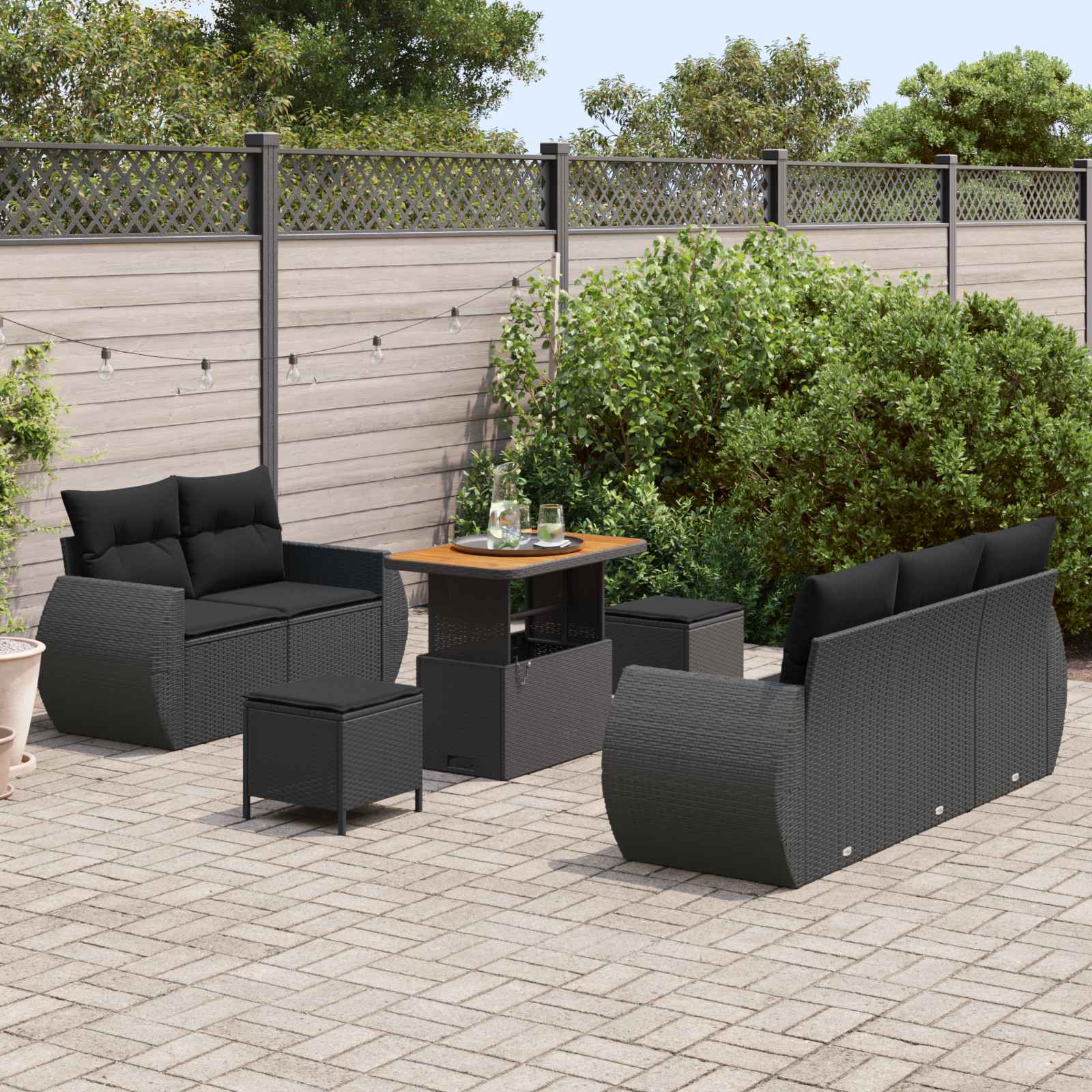 vidaXL Zestaw Sof na Ogród z poduszką 8 pcs Czarny polirattan