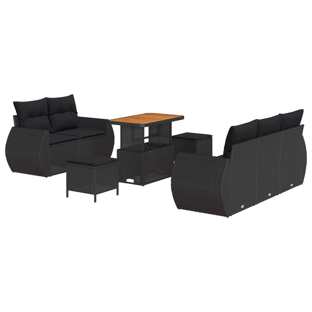 vidaXL Zestaw Sof na Ogród z poduszką 8 pcs Czarny polirattan