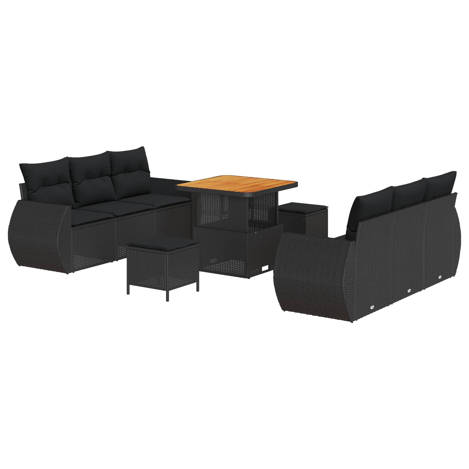 vidaXL Zestaw Sof na Ogród z poduszką 9 pcs Czarny polirattan
