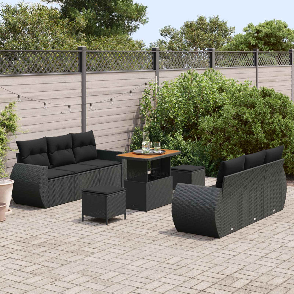 vidaXL Zestaw Sof na Ogród z poduszką 9 pcs Czarny polirattan