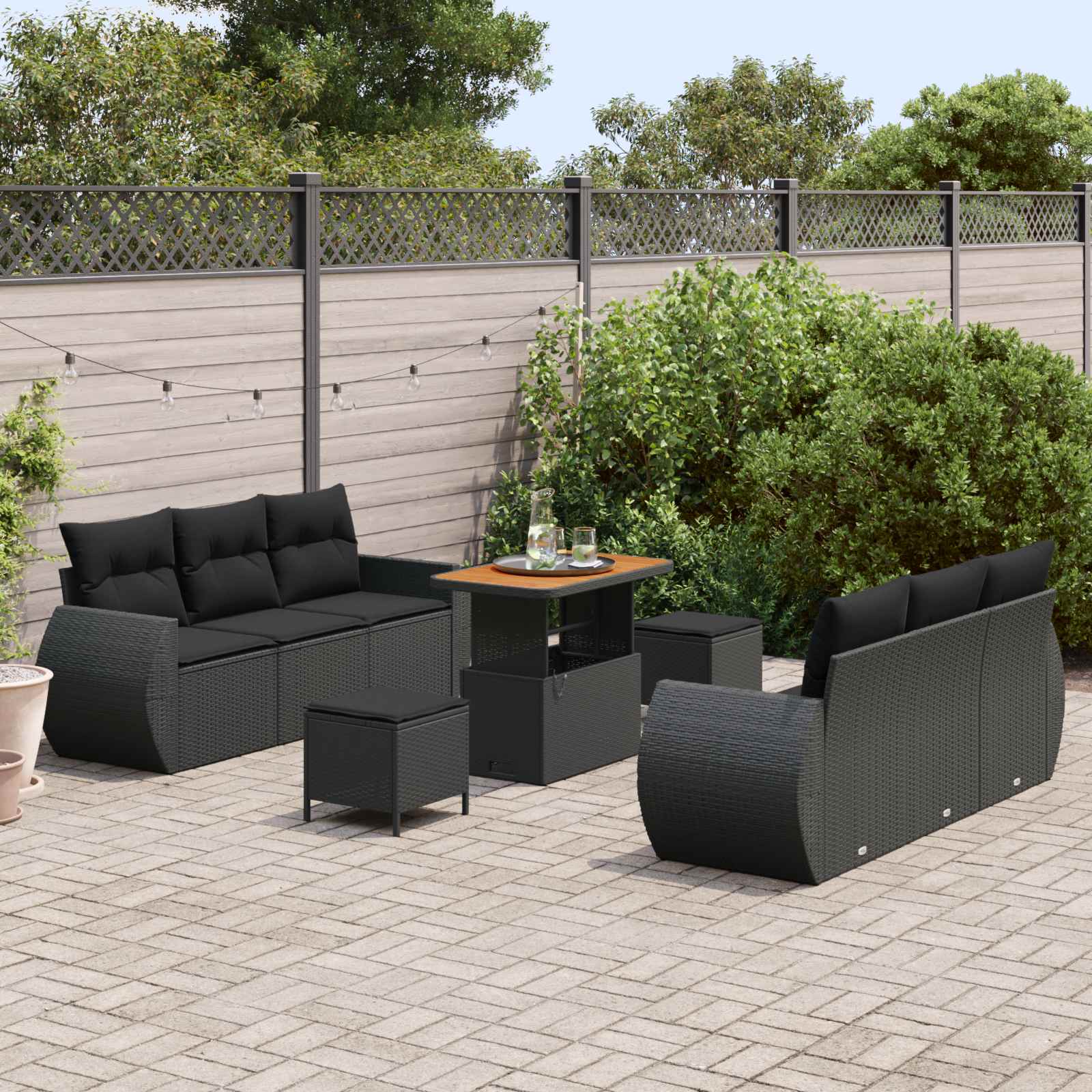 vidaXL Zestaw Sof na Ogród z poduszką 9 pcs Czarny polirattan