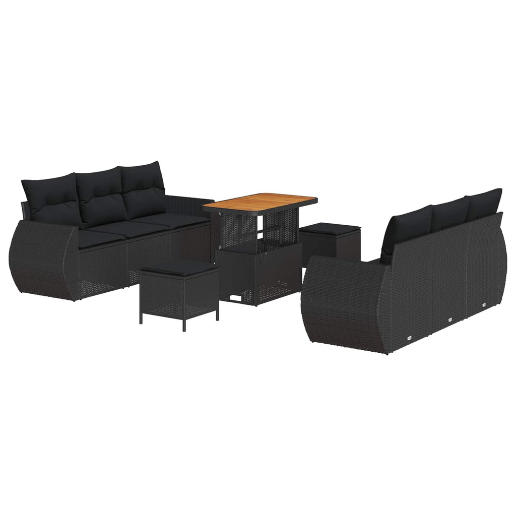 vidaXL Zestaw Sof na Ogród z poduszką 9 pcs Czarny polirattan