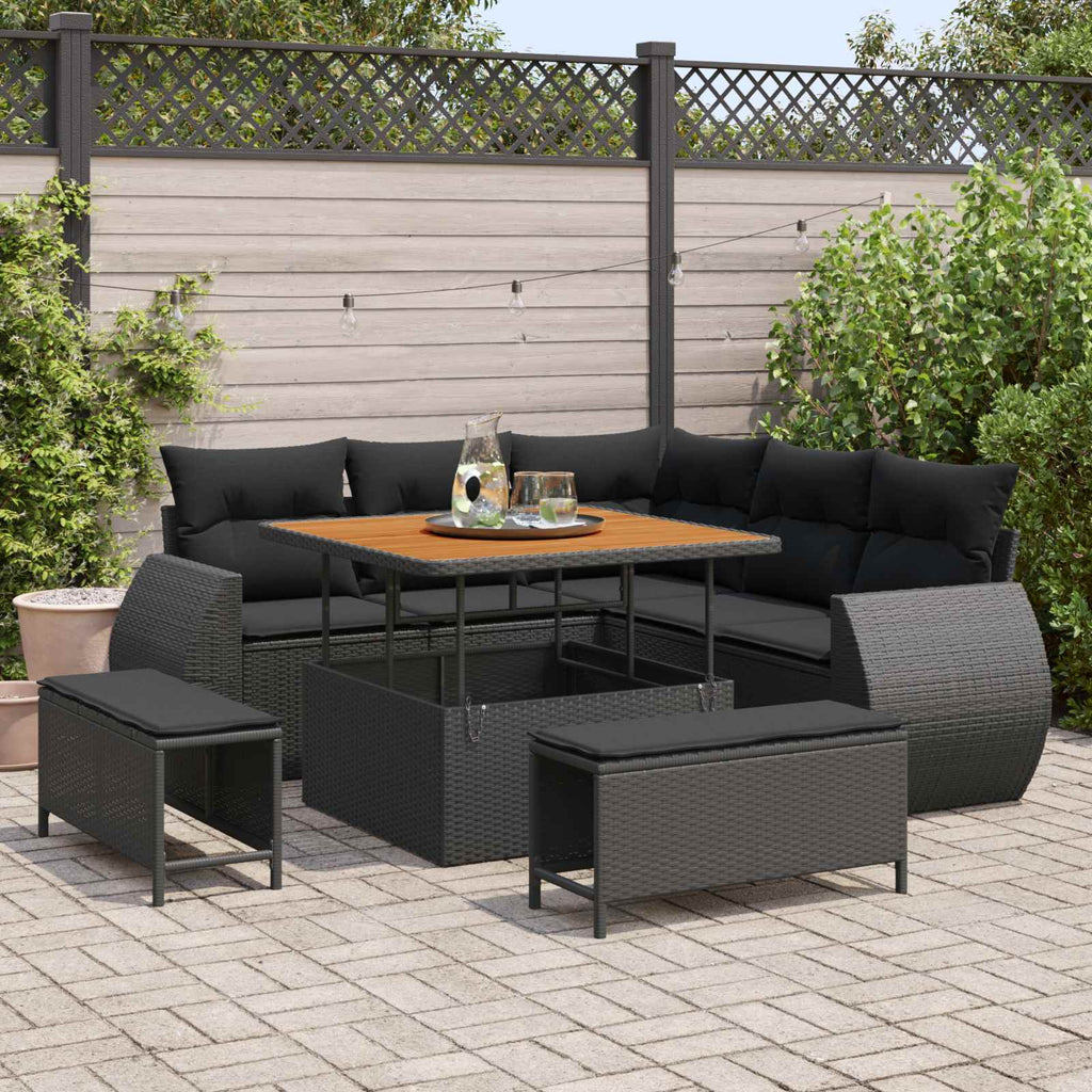 vidaXL Zestaw Sof na Ogród z poduszką 8 pcs Czarny polirattan