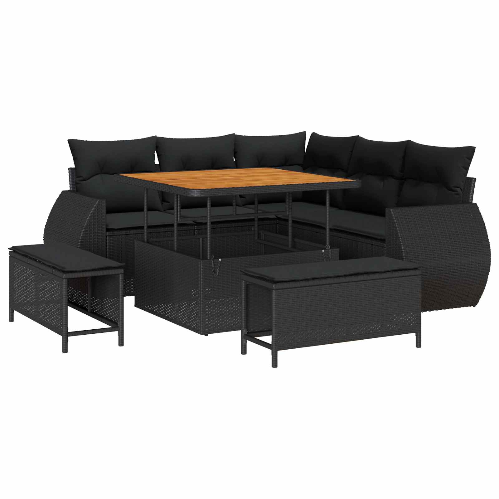 vidaXL Zestaw Sof na Ogród z poduszką 8 pcs Czarny polirattan