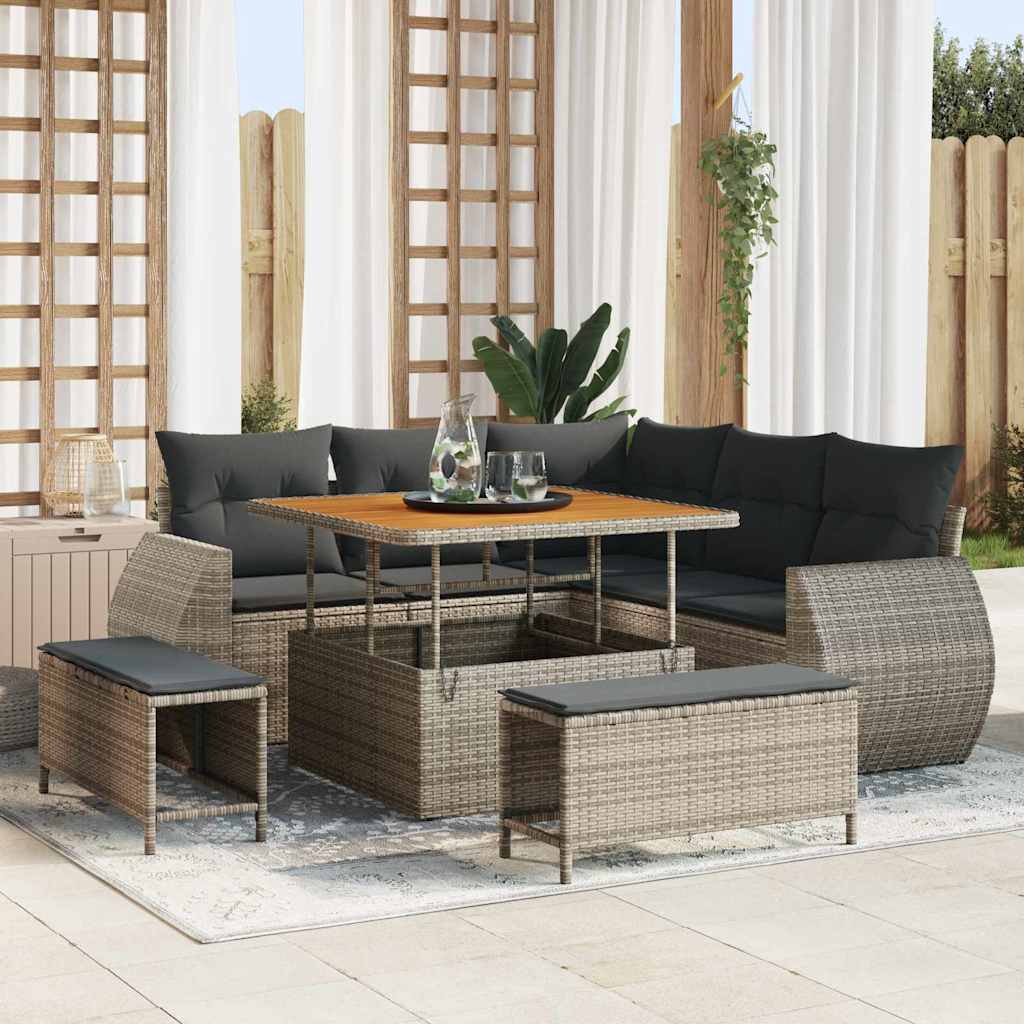 vidaXL Zestaw Sof na Ogród z poduszką 8 pcs Szary polirattan