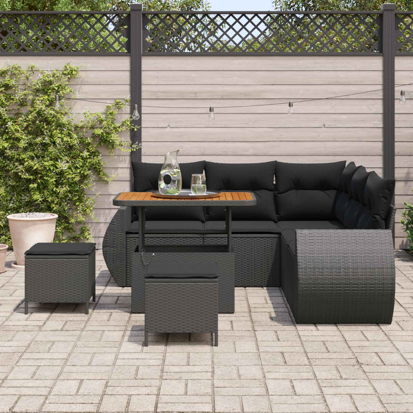 vidaXL Zestaw Sof na Ogród z poduszką 8 pcs Czarny polirattan