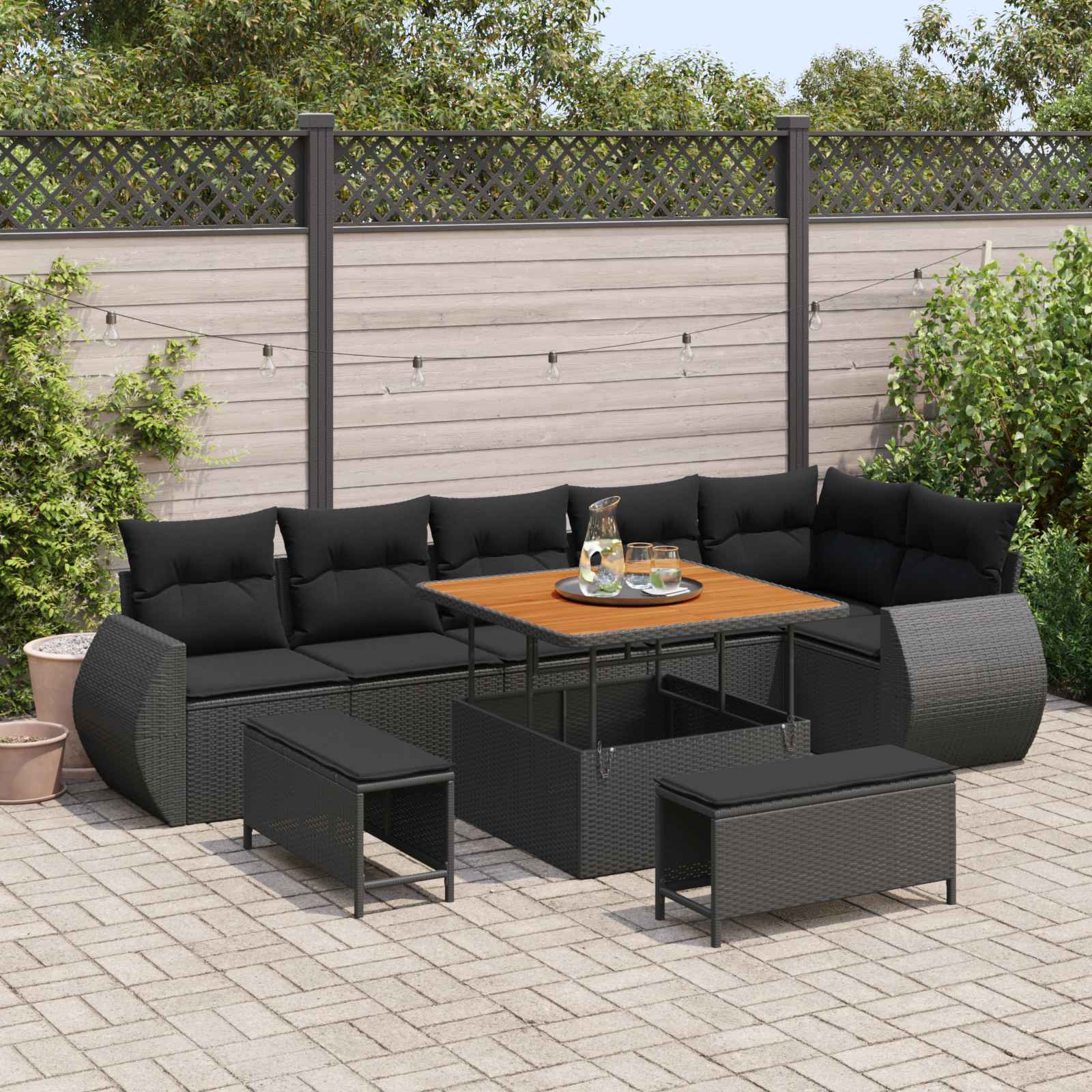 vidaXL Zestaw Sof na Ogród z poduszką 9 pcs Czarny Rattan poli
