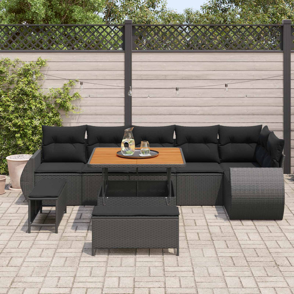 vidaXL Zestaw Sof na Ogród z poduszką 9 pcs Czarny Rattan poli