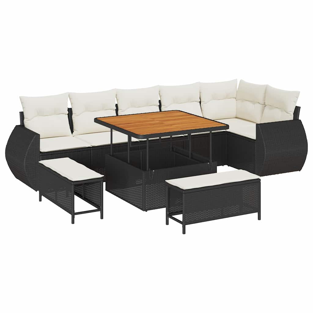 vidaXL Zestaw Sof na Ogród 9 pcs Czarny i kremowy Rattan poli
