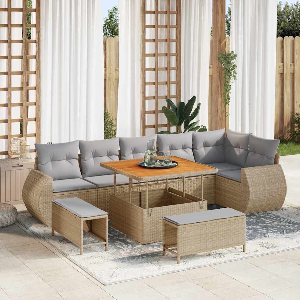 vidaXL Zestaw Sof na Ogród z poduszką 9 pcs beżowo-jasnoszary