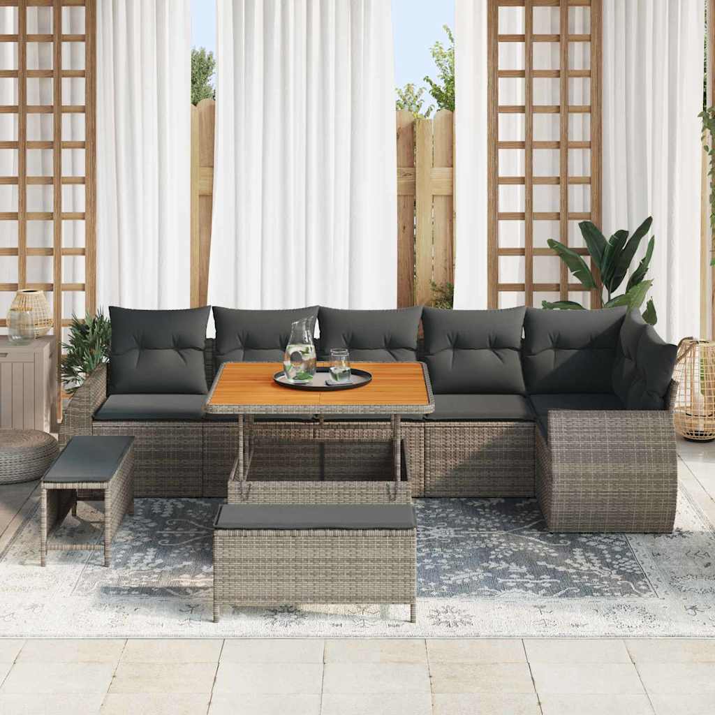 vidaXL Zestaw Sof na Ogród z poduszką 9 pcs Szary Rattan poli