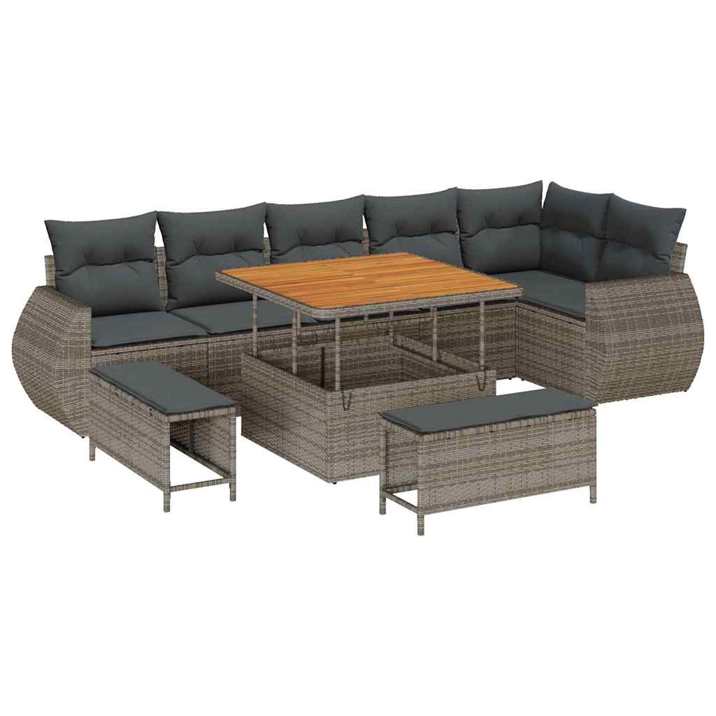 vidaXL Zestaw Sof na Ogród z poduszką 9 pcs Szary Rattan poli