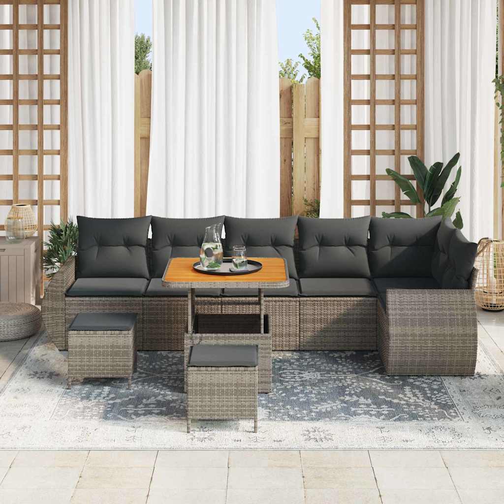 vidaXL Zestaw Sof na Ogród z poduszką 9 pcs Szary Rattan poli