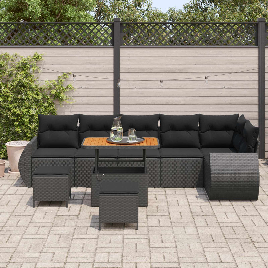 vidaXL Zestaw Sof na Ogród z poduszką 9 pcs Czarny Rattan poli