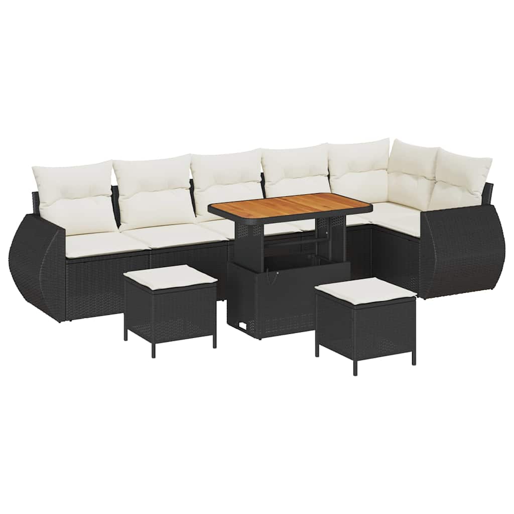 vidaXL Zestaw Sof na Ogród 9 pcs Czarny i kremowy Rattan poli