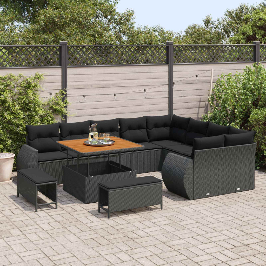 vidaXL Zestaw Sof na Ogród z poduszką z przechowywaniem 12 pcs Czarny