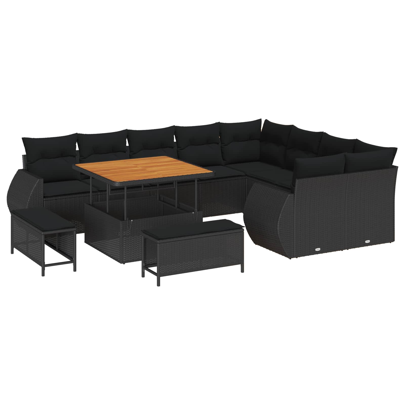 vidaXL Zestaw Sof na Ogród z poduszką z przechowywaniem 12 pcs Czarny