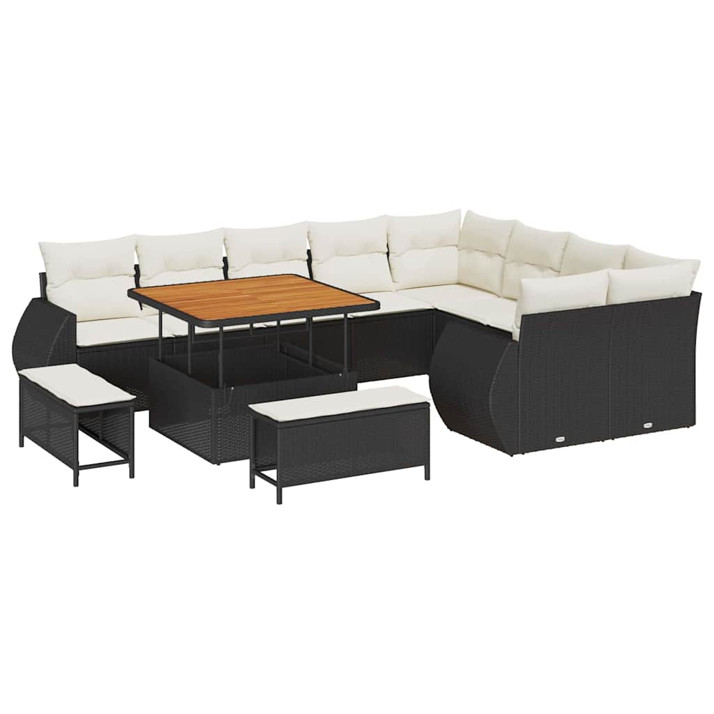 vidaXL Zestaw Sof na Ogród z poduszką 12 pcs Czarny i kremowy