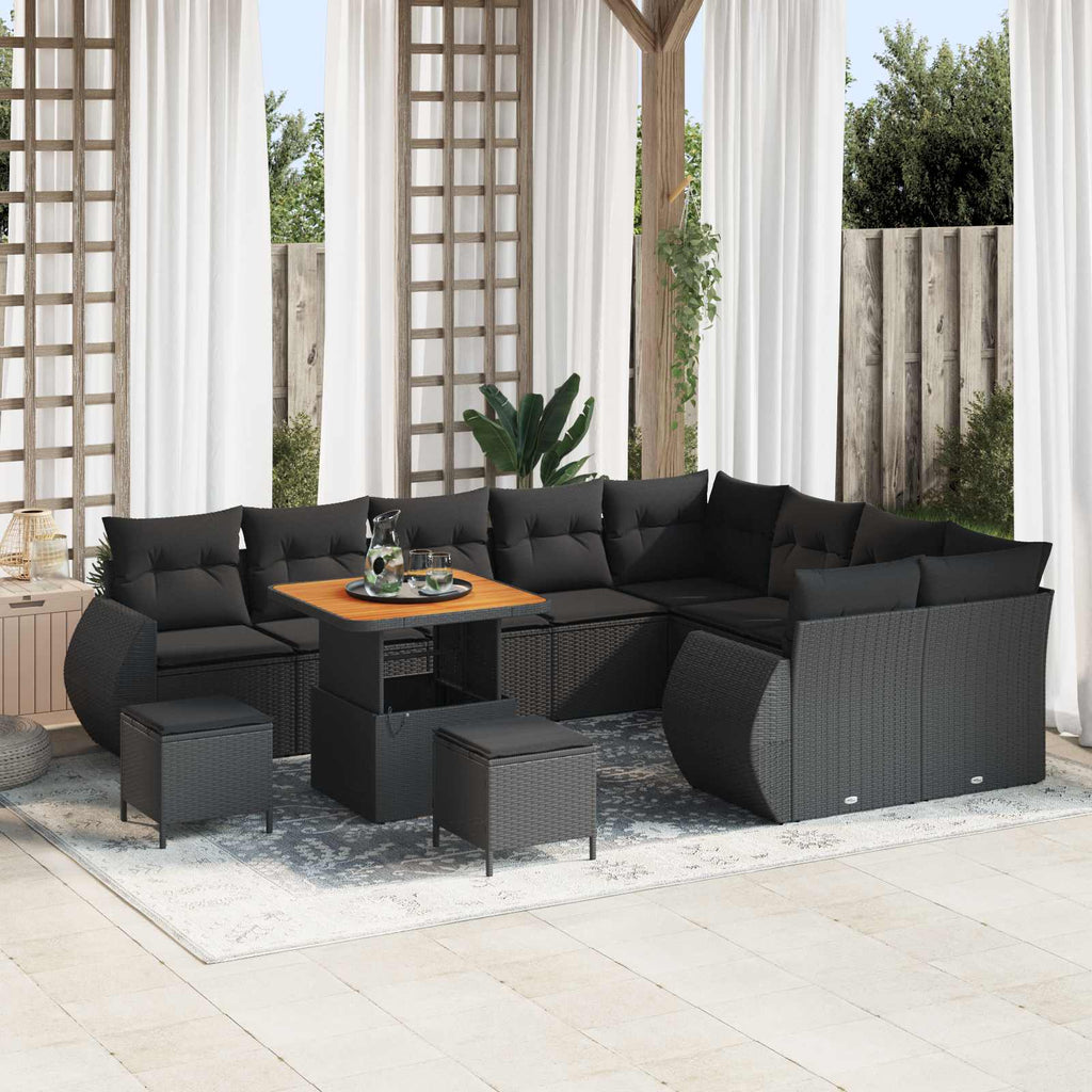 vidaXL Zestaw Sof na Ogród z poduszką 12 pcs Czarny Rattan poli