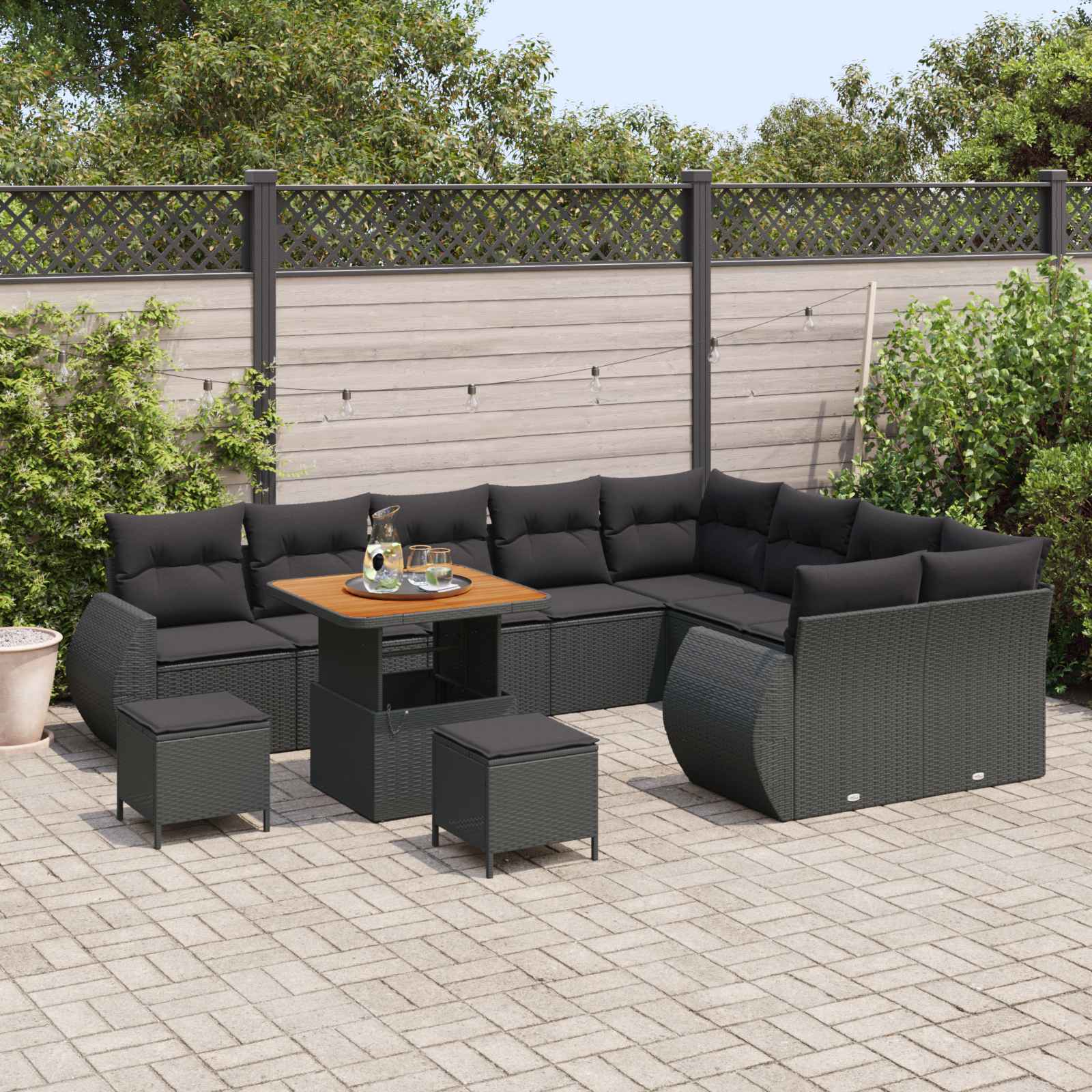 vidaXL Zestaw Sof na Ogród z poduszką 12 pcs Czarny Rattan poli