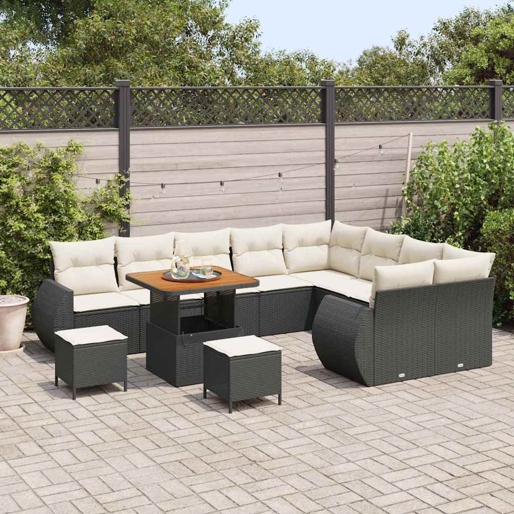 vidaXL Zestaw Sof na Ogród z poduszką 12 pcs Czarny i kremowy
