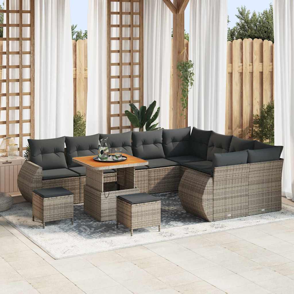 vidaXL Zestaw Sof na Ogród z poduszką 12 pcs Szary Rattan poli