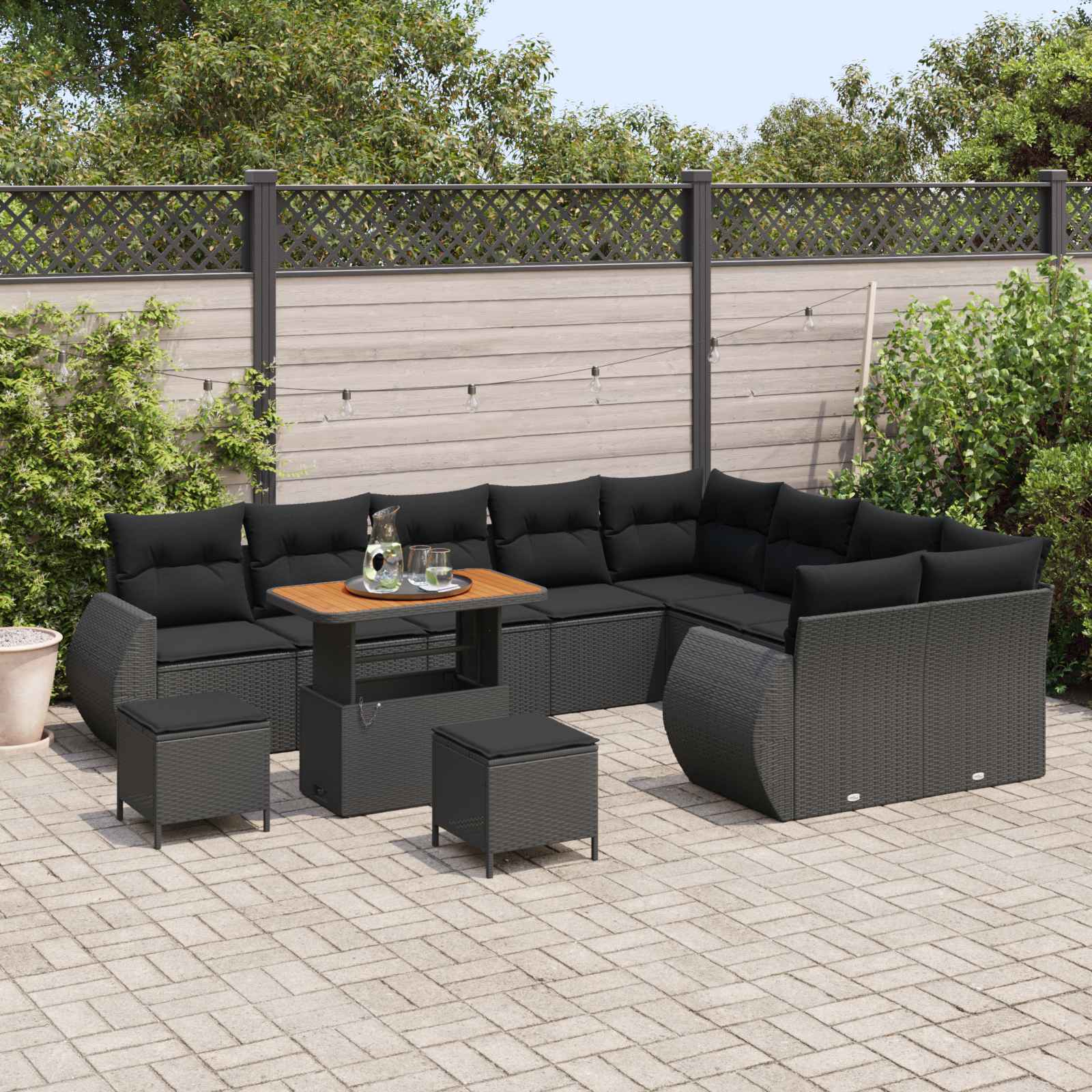 vidaXL Zestaw Sof na Ogród z poduszką z przechowywaniem 12 pcs Czarny