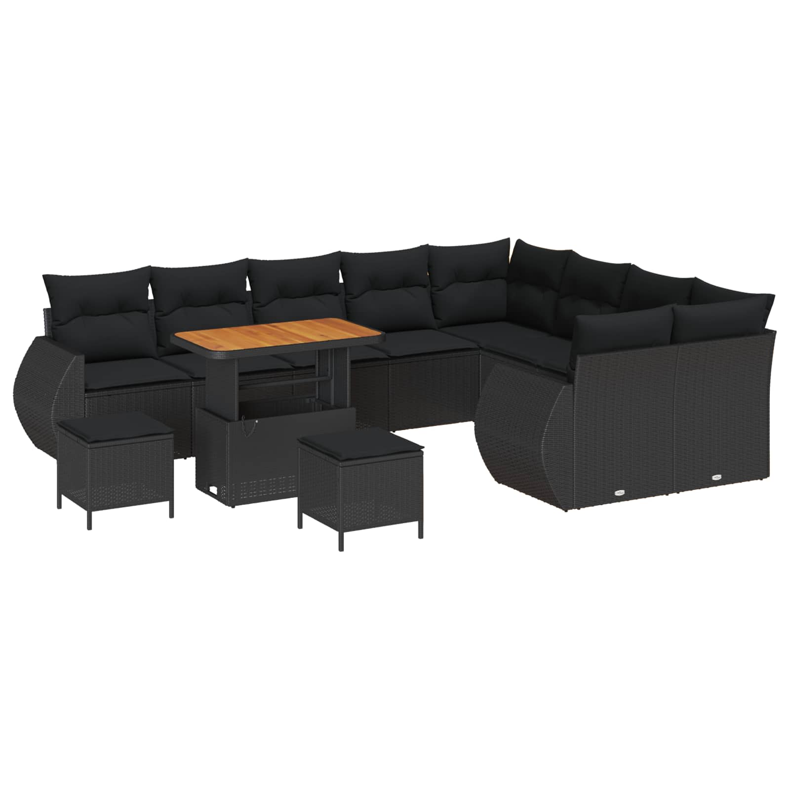 vidaXL Zestaw Sof na Ogród z poduszką z przechowywaniem 12 pcs Czarny