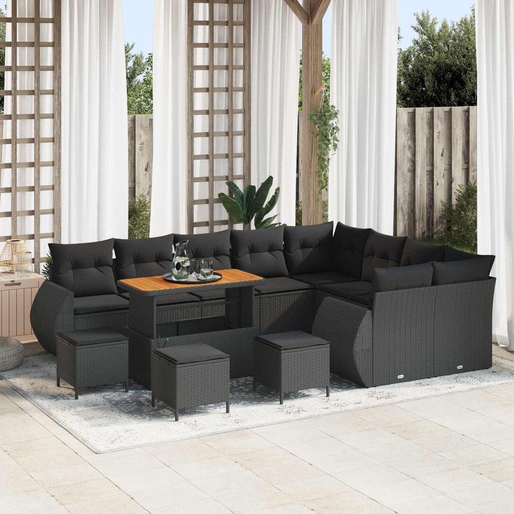 vidaXL Zestaw Sof na Ogród z poduszką 13 pcs Czarny Rattan poli