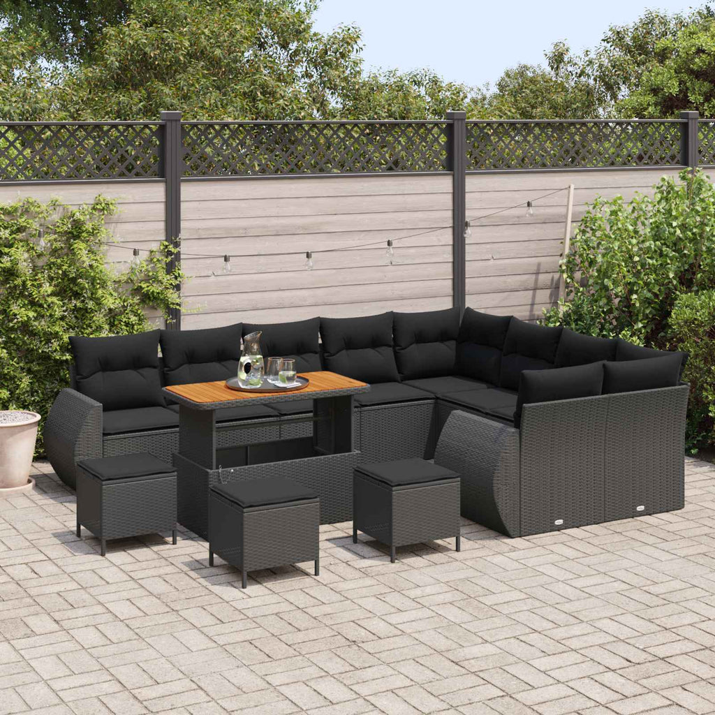 vidaXL Zestaw Sof na Ogród z poduszką 13 pcs Czarny Rattan poli