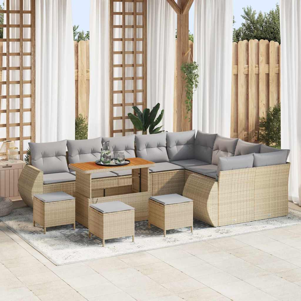 vidaXL Zestaw Sof na Ogród 13 pcs Beżowy i jasnoszary Rattan poli