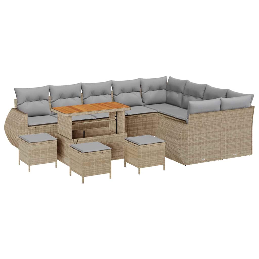 vidaXL Zestaw Sof na Ogród 13 pcs Beżowy i jasnoszary Rattan poli