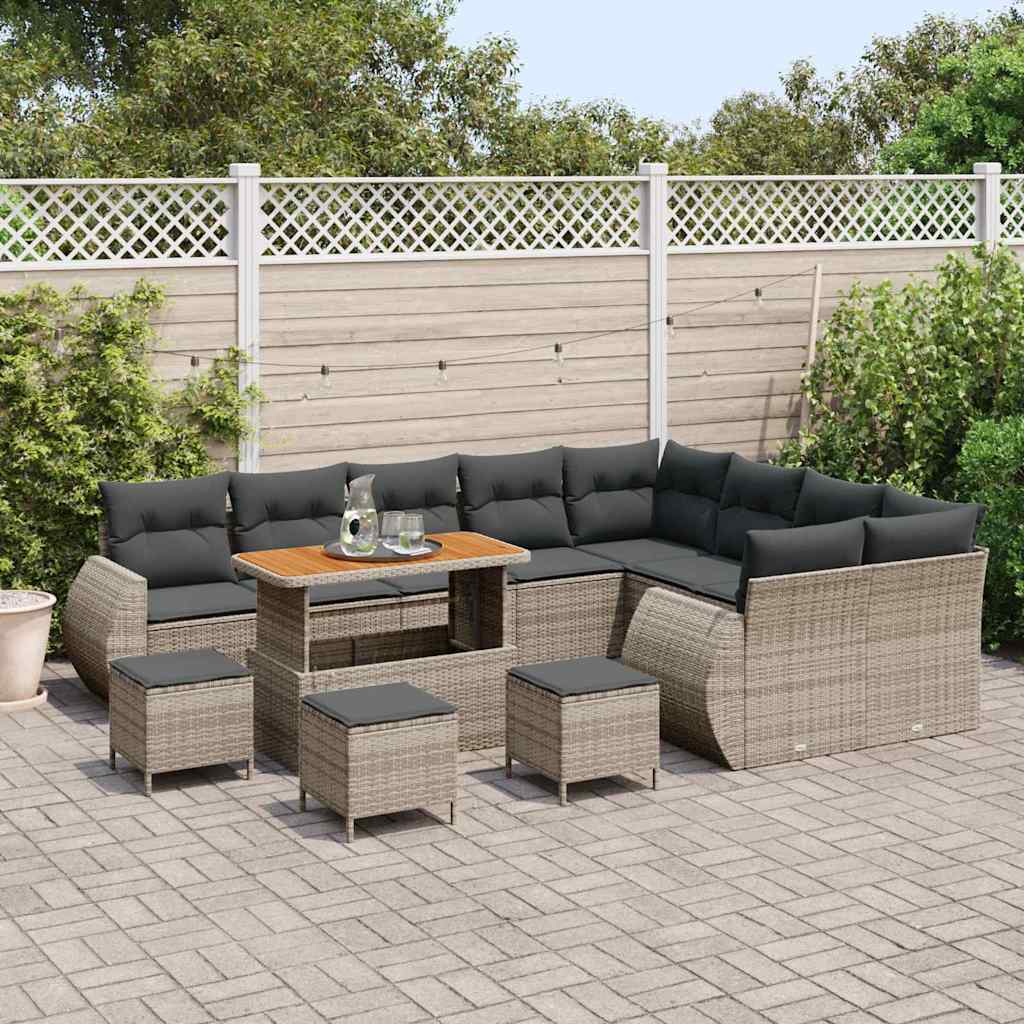 vidaXL Zestaw Sof na Ogród z poduszką 13 pcs Szary Rattan poli