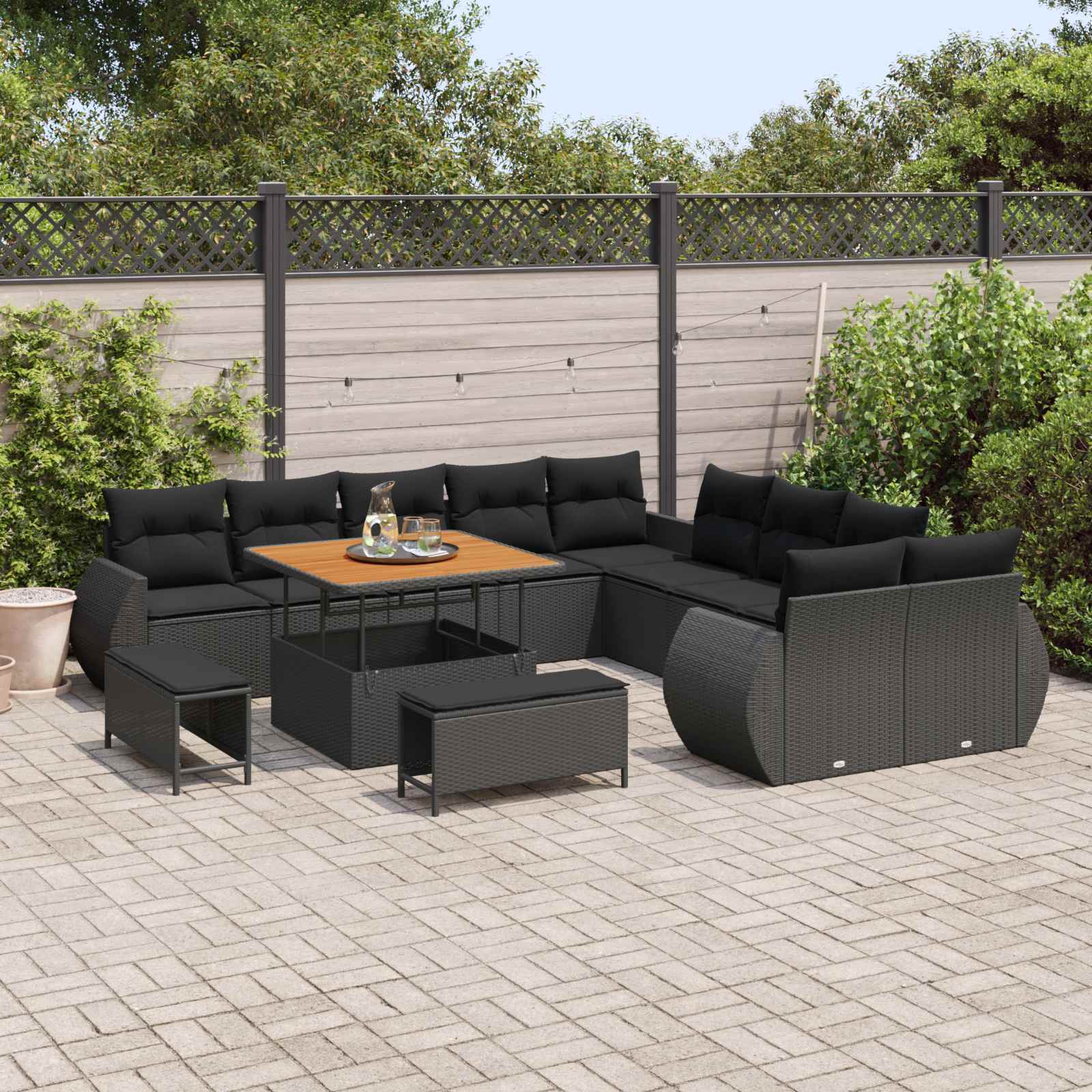 vidaXL Zestaw Sof na Ogród z poduszką z przechowywaniem 13 pcs Czarny