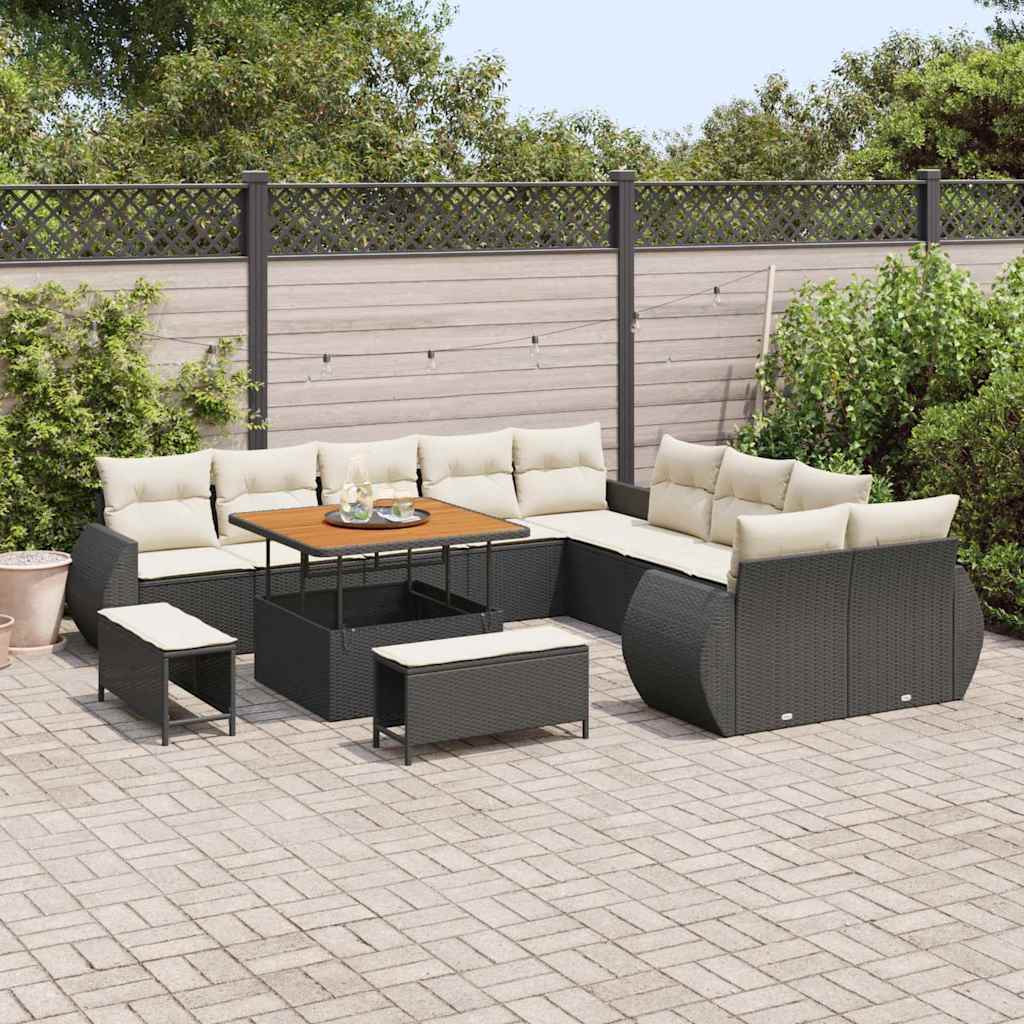 vidaXL Zestaw Sof na Ogród z poduszką 13 pcs Czarny i kremowy