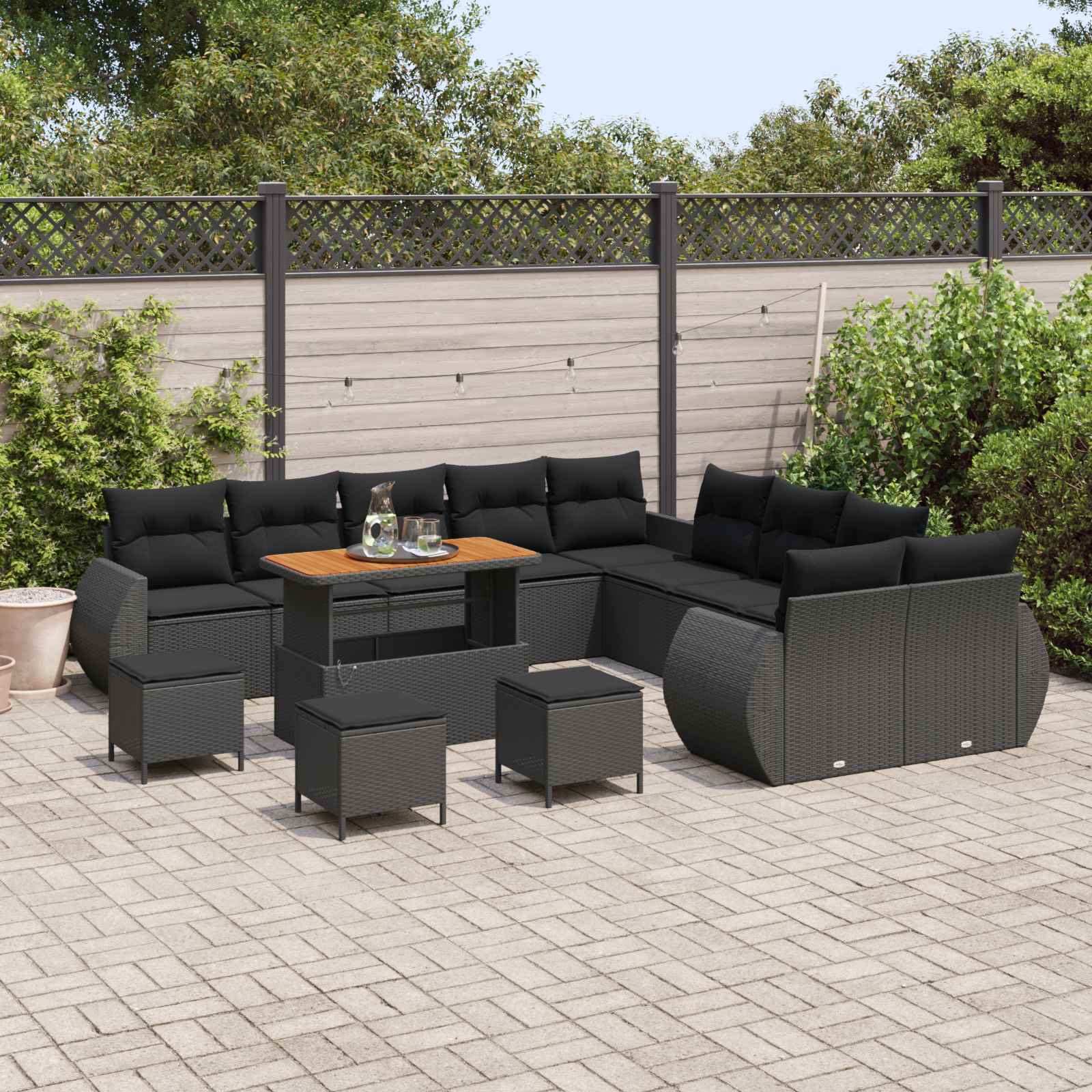 vidaXL Zestaw Sof na Ogród z poduszką z przechowywaniem 14 pcs Czarny