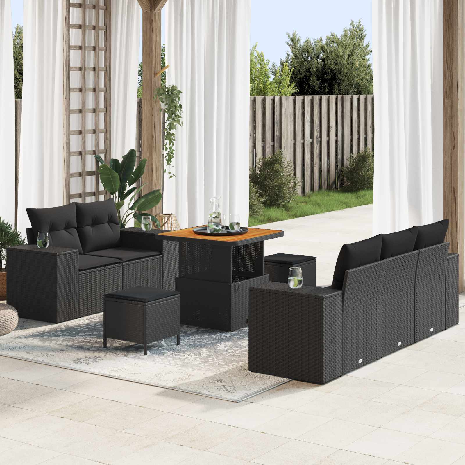 vidaXL Zestaw Sof na Ogród z poduszką 8 pcs Czarny Rattan poli