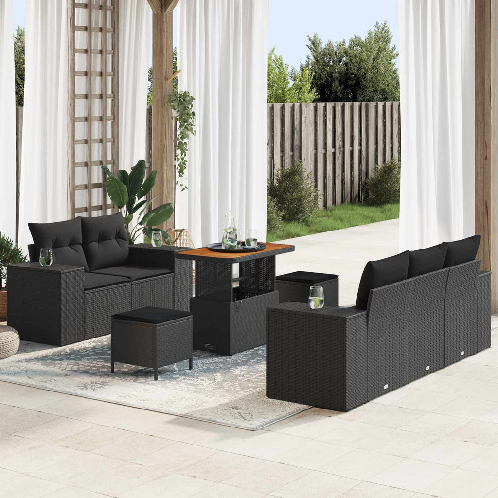 vidaXL Zestaw Sof na Ogród z poduszką 8 pcs Czarny Rattan poli