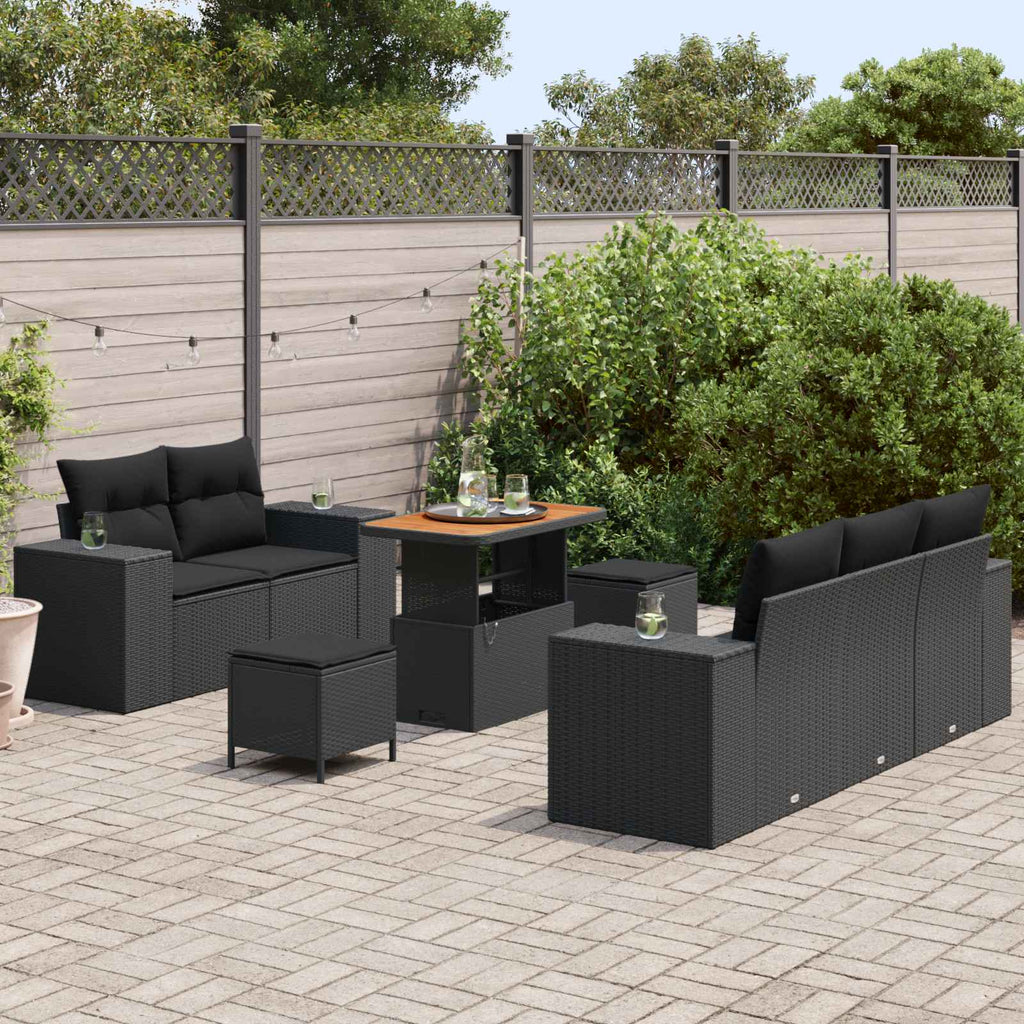 vidaXL Zestaw Sof na Ogród z poduszką 8 pcs Czarny Rattan poli