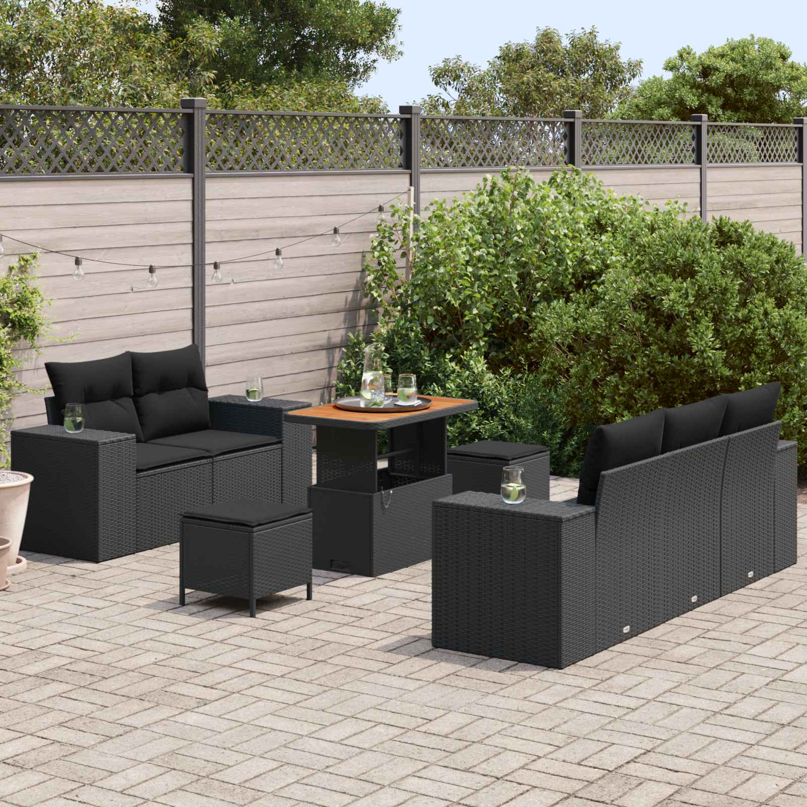 vidaXL Zestaw Sof na Ogród z poduszką 8 pcs Czarny Rattan poli