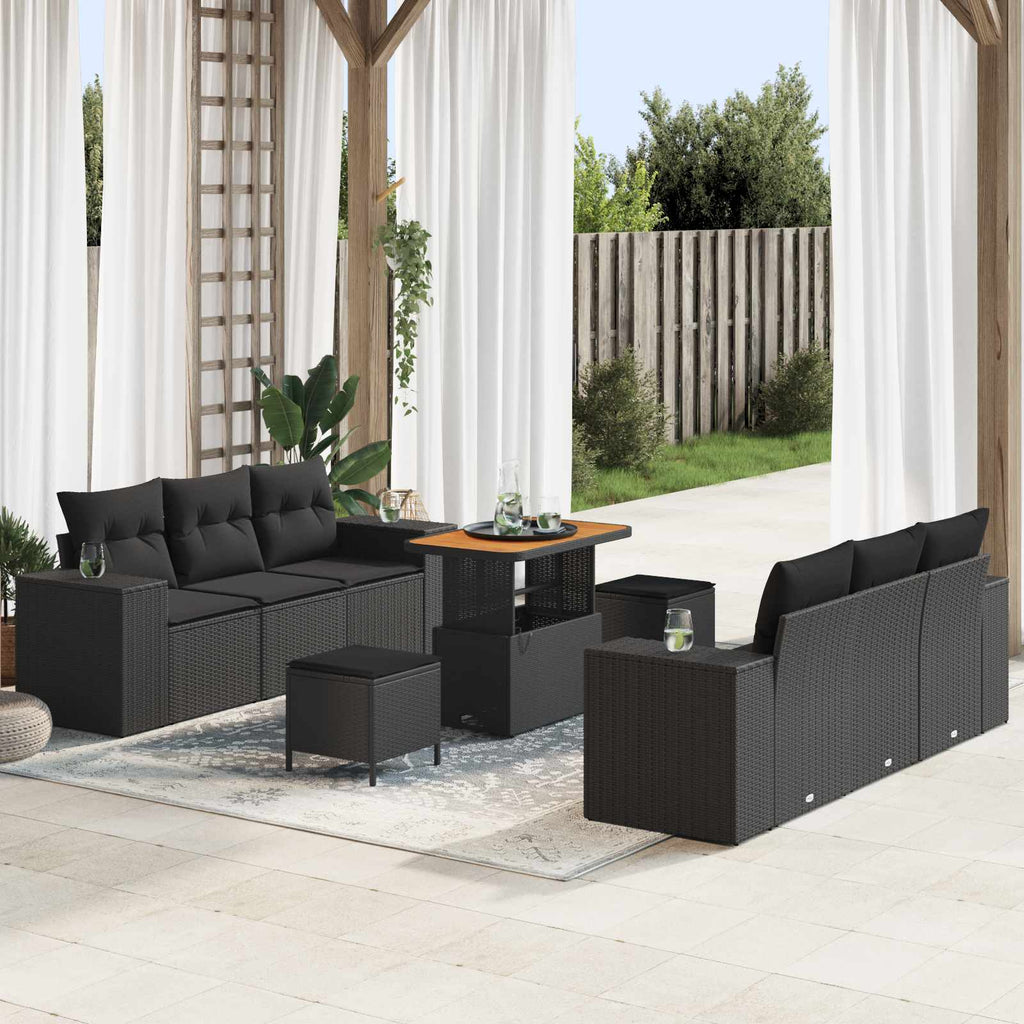 vidaXL Zestaw Sof na Ogród z poduszką 9 pcs Czarny Rattan poli