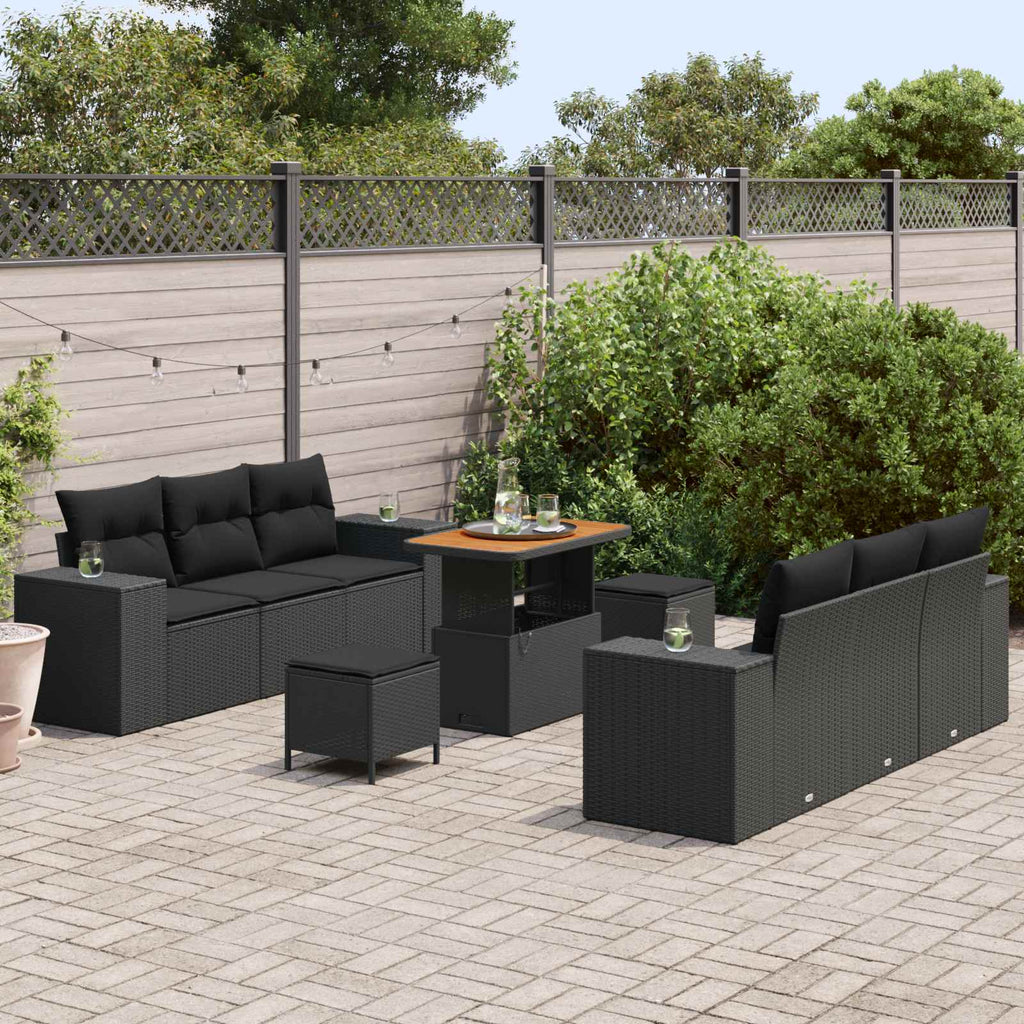 vidaXL Zestaw Sof na Ogród z poduszką 9 pcs Czarny Rattan poli