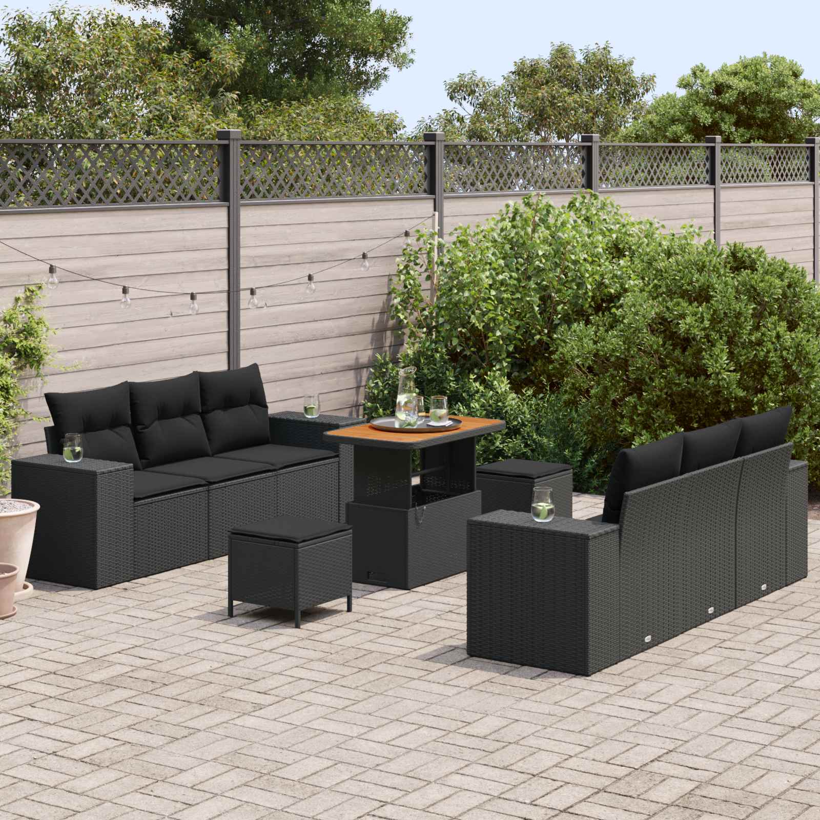 vidaXL Zestaw Sof na Ogród z poduszką 9 pcs Czarny Rattan poli