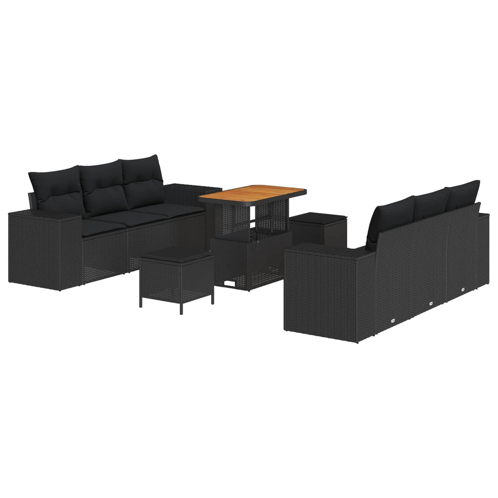 vidaXL Zestaw Sof na Ogród z poduszką 9 pcs Czarny Rattan poli